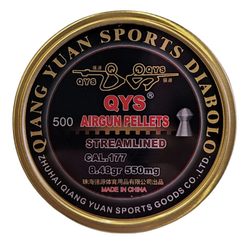 QYS Streamlined Nose .177 4.49mm 8.48gr Airgun Pellets Tin of 500