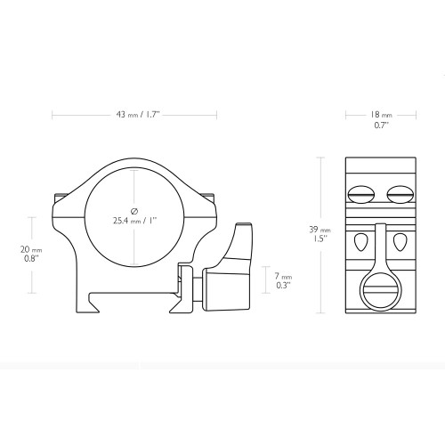 Hawke Rifle Scope Professional Steel Mounts Weaver Low 1 inch 2 piece