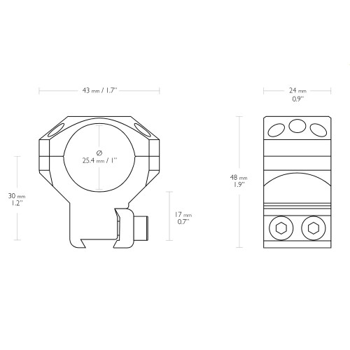 Hawke Rifle Scope Tactical Match Mounts Weaver High 1 inch 2 piece