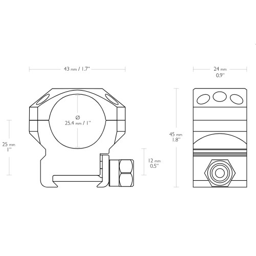 Hawke Rifle Scope Tactical Match Mounts Weaver Medium 1 inch 2 piece