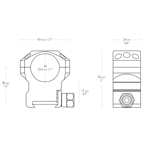 Hawke Rifle Scope Tactical Match Mounts Weaver High 1 inch 2 piece
