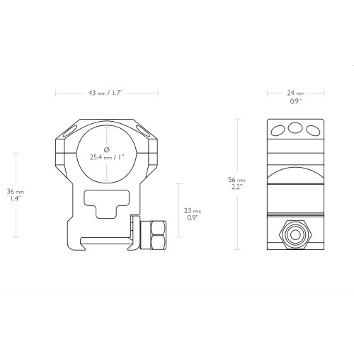 Hawke Rifle Scope Tactical Match Mounts Weaver Extra High 1 inch 2 piece