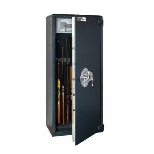 Burton Safes Gamekeeper Gold Gun Safe for 9 Rifles with Key Entry and Ammo Box Burton Safes Gamekeeper Gold Gun Safe for 9 Rifles with Key Entry and Ammo Box