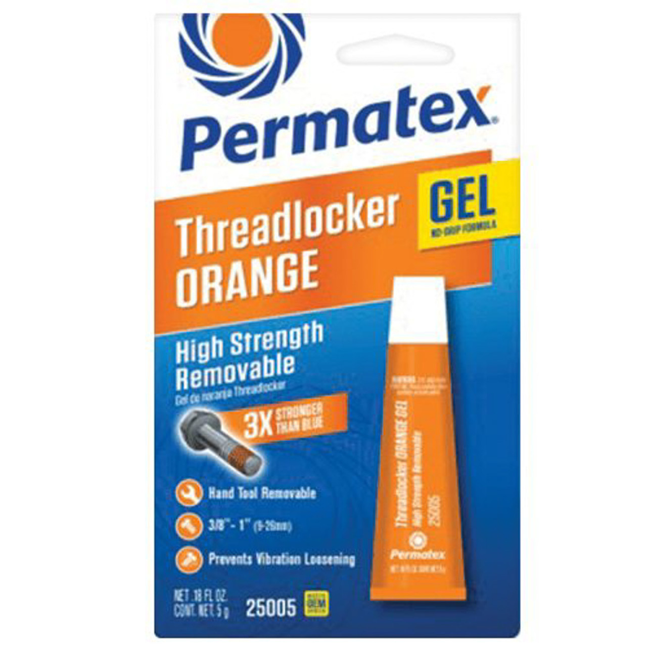 Permatex Threadlocker High Streng th Orange 5 Gram Tube - PEX25005