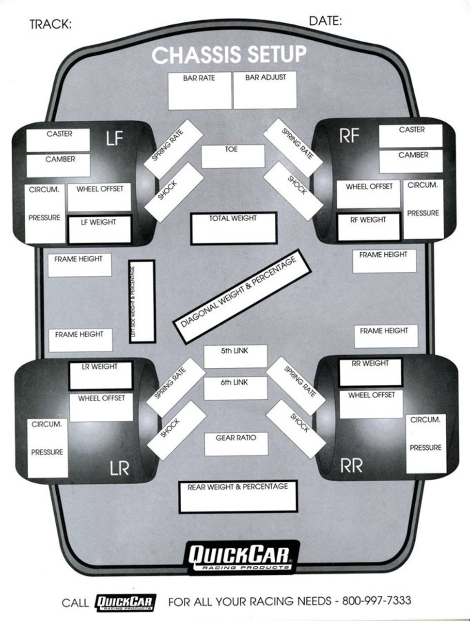 QuickCar Racing Products Chassis Set-Up Forms (50 PK)