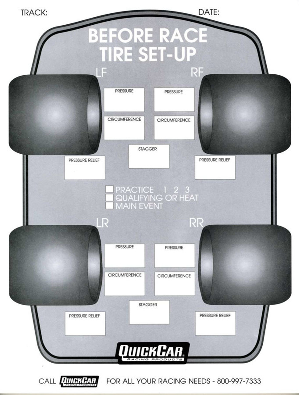 QuickCar Racing Products Before Race Tire Set-Up Forms (50 PK)