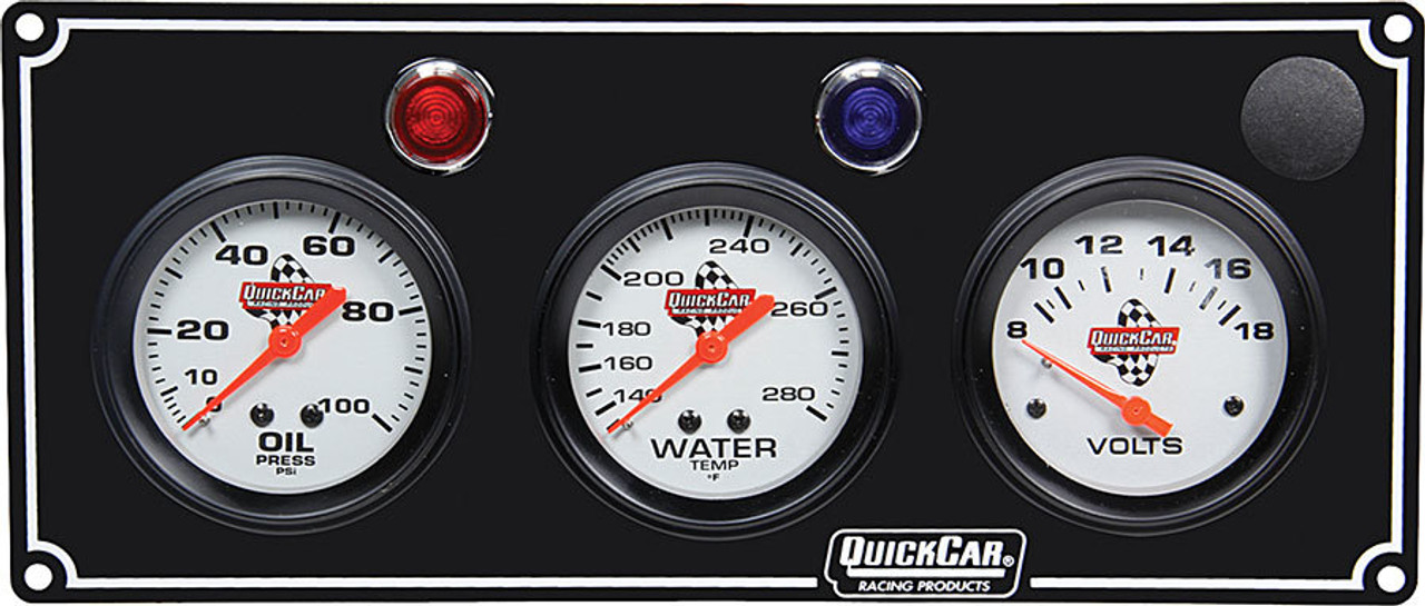 QuickCar Racing Products 3 Gauge Panel OP/WT/Volt Black