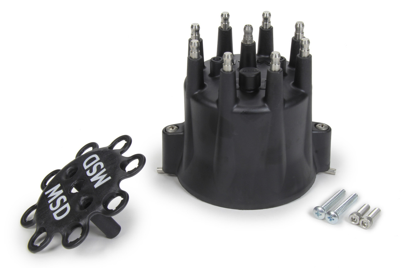 MSD Ignition Distributor Cap & Ret- Chevy V8 HEI- Black