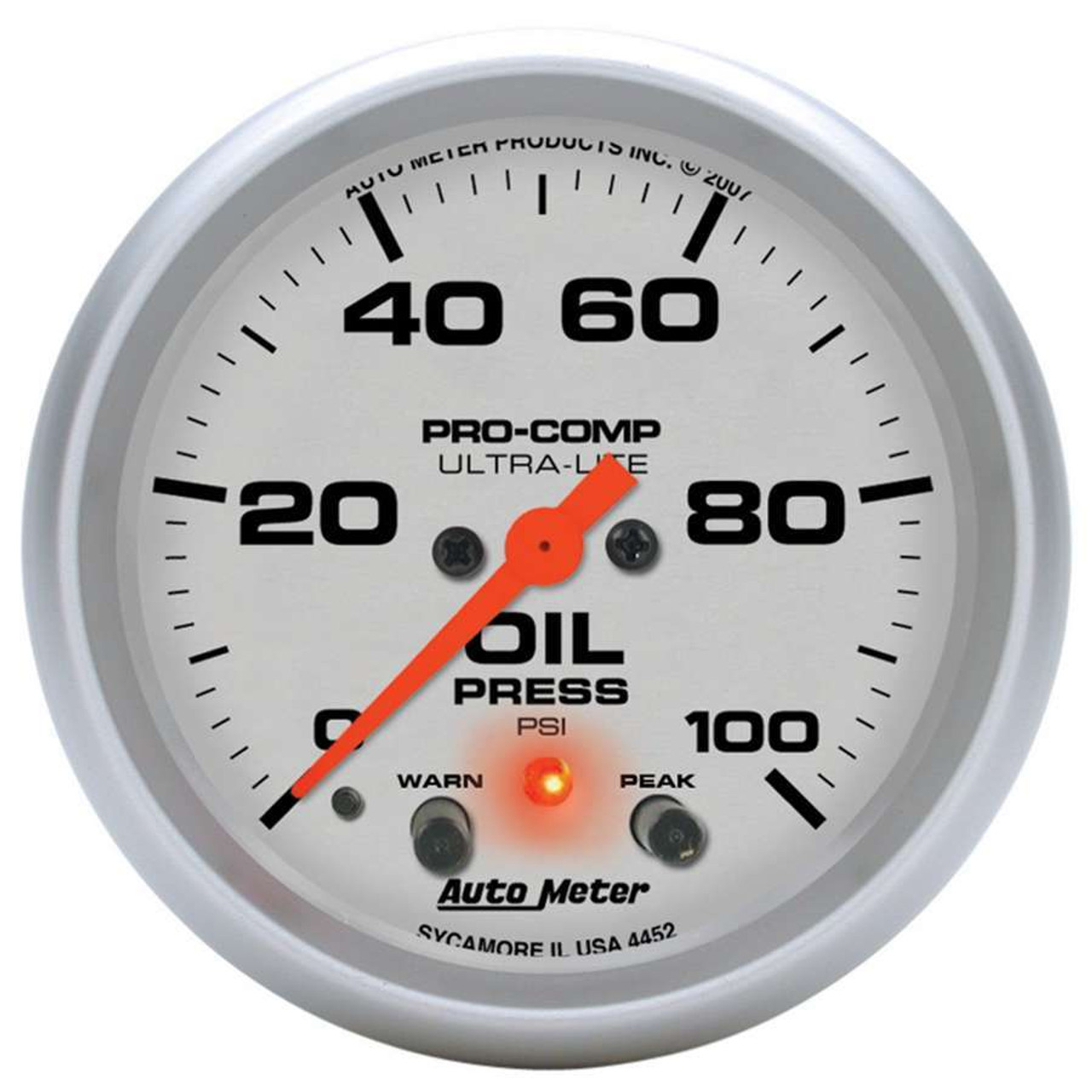 2-5/8in U/L Oil Pressure Gauge w/Peak & Warning
