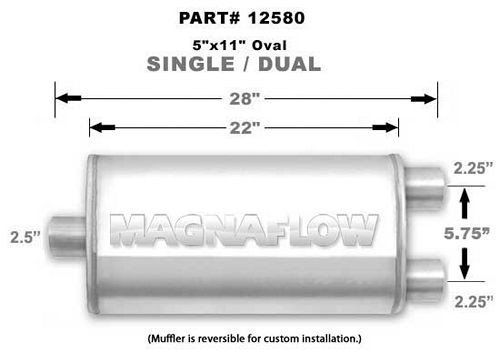 Magnaflow Stainless Muffler Single 2.5in In Dual 2.25in Out - MAG12580