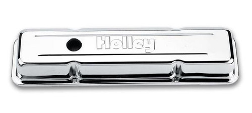 Holley SBC Chrome Valve Covers w/Holley Logo - Short