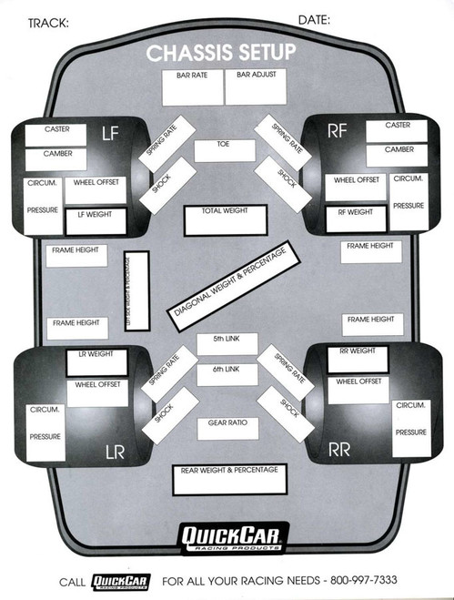 QuickCar Racing Products Chassis Set-Up Forms (50 PK)