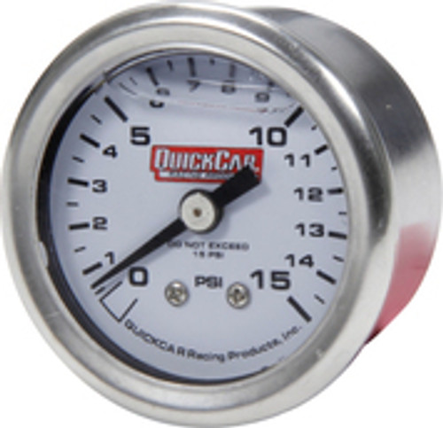 QuickCar Racing Products Pressure Gauge 0-15 PSI 1.5in Liquid Filled