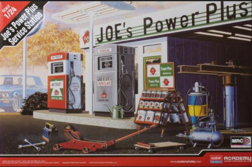 Academy 1/24 Joe'S Power Plus Gas Service Station Model Kit