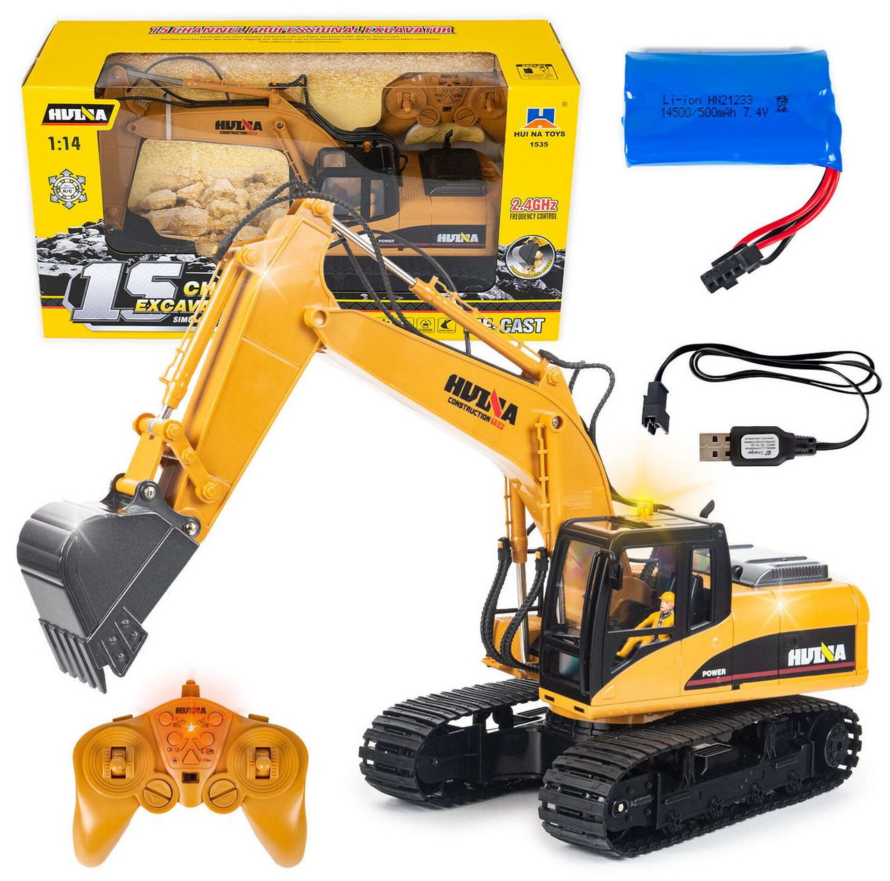 Huina 1535 1/14 2.4G 15Ch RC Excavator Digger with Die-cast Bucket