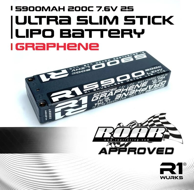 R1 Wurks R1030037 5900mAh 2S 7.6V HV 200C Ultra Slim Graphene LiPo Battery