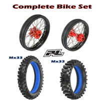 Pro-Line Racing 1/4 Pro-Spec Aluminum V2 Bead Complete Bike F/R Wheel/MX33 Tyre Combo Set Unmounted Black/Red