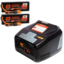 Spektrum S2200 G2 2x200W AC Smart Charger + 2x 5000mAh 7.4v 2S 50C Smart G2 Hardcase LiPo Batteries