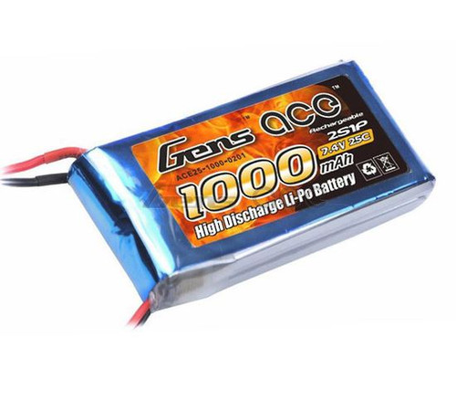 Gens-Ace 2S 7.4V 1000mAh 25C LiPo Battery with JST Connector