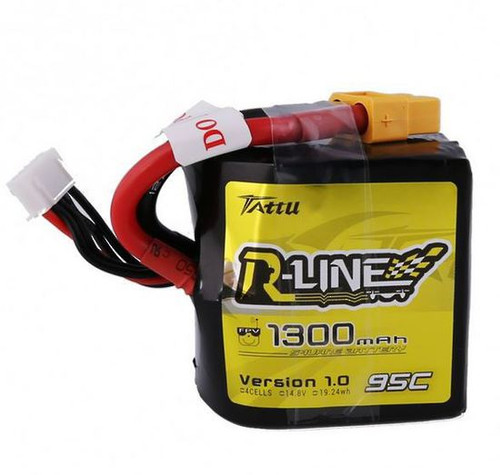 Tattu R-Line 4S 14.8v 1300mAh 95C Square LiPo Battery with XT60 Connector