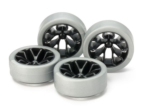 Tamiya 95412 Mini 4WD Hard Low Profile Tyre & Carbon Wheel Set