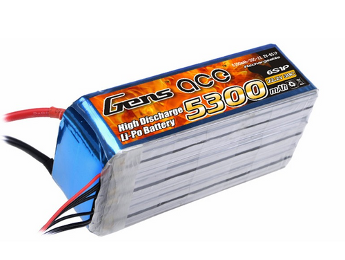Gens-Ace 6S 22.2V 5300mAh 30C LiPo Battery with EC5 Connector