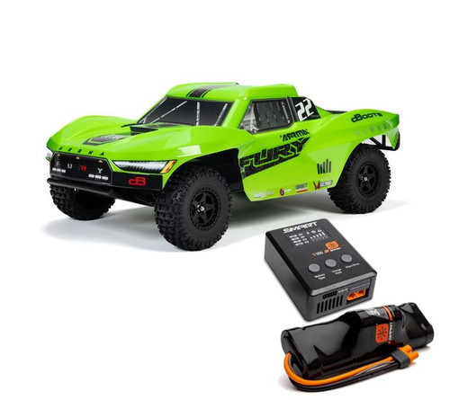 Arrma 1/10 FURY MEGA 550 2WD Short Course Truck RTR Green + Spektrum SMART Powerstage Surface Bundle