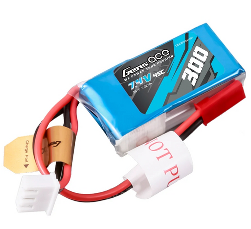 Gens Ace 300mAh 2S 7.4V 45C LiPo Battery w/JST