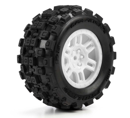 Pro-Line Racing 1/16 Badlands MX Front/Rear MT Tyres Mounted 12mm White Split Six suit Mini Kraton