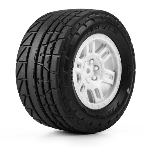 Pro-Line Racing 1/16 Menace Front/Rear Street Tyres Mounted 12mm White Split Six suit Mini Kraton