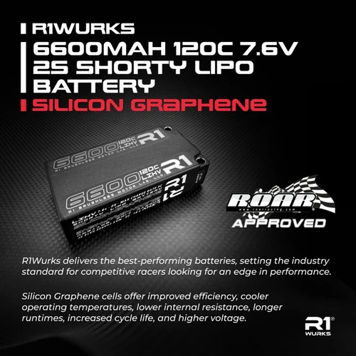 R1Wurks 6600mah 120c 7.6v 2S HV Shorty LiPo Battery Silicon Graphene w/5mm Bullet