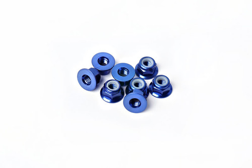 Koswork M4 Aluminum Flanged Nylon Lock Nuts Blue (w/container) 8Pcs