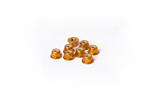 Koswork M4 Aluminum Flanged Nylon Lock Nuts Gold (w/container) 8Pcs