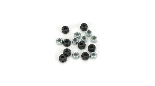 Losi Locknut Set: Slider 8Pcs 4x7mm Black nut 8Pcs 4-40x1/4in Silver nut