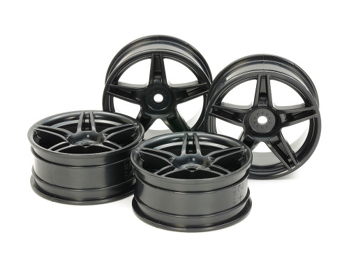 Tamiya 54853 Medium-Narrow Twin 5-Spoke Wheels 24Pcs mm Width, Offset +2 (Black) 4Pcs