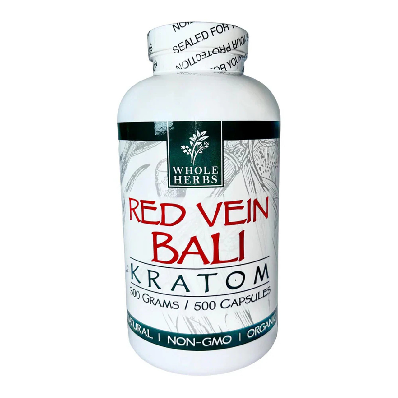 KR-WHC-402 Whole Herbs Kratom - Red vein Bali 300g, 500 count bottle