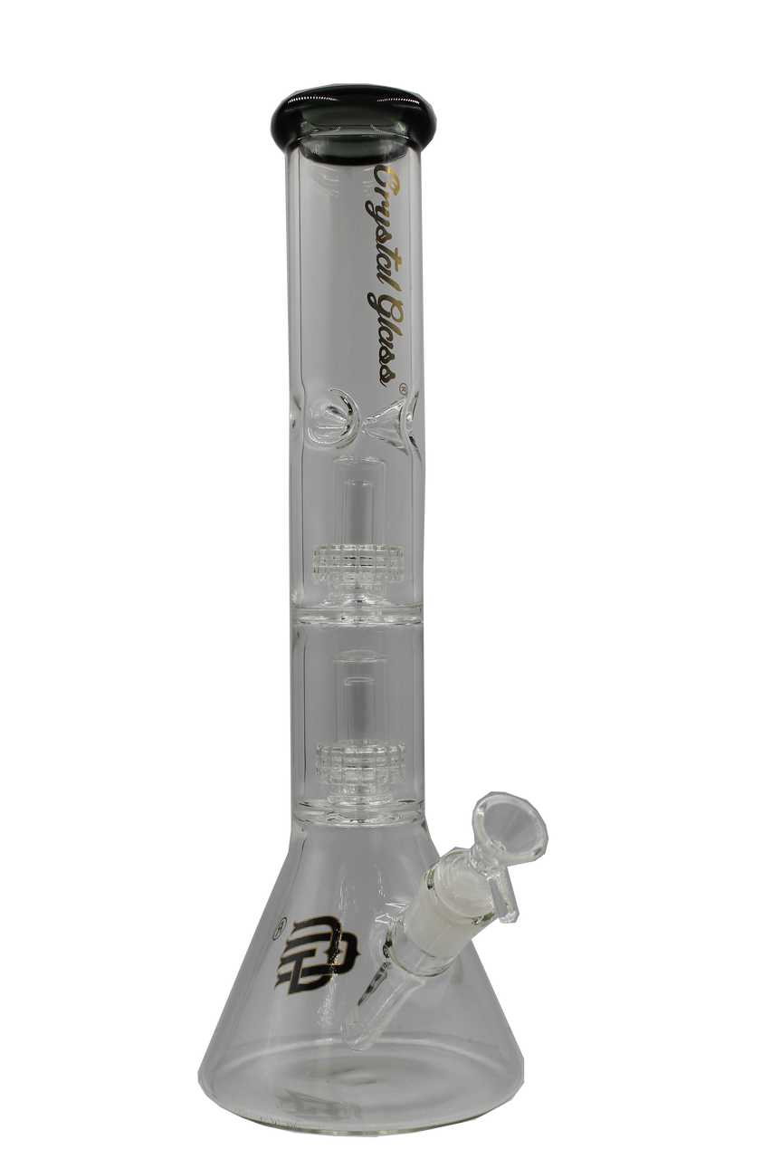 15" Crystal Glass Double Perk  w/ Color Rim Accent Water Pipe