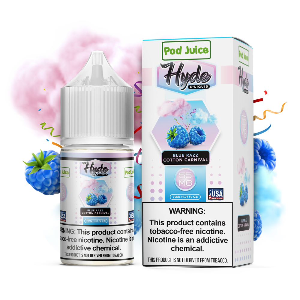 Hyde x Pod Juice Blue Razz Cotton Carnival TF 55mg Salt Nic 30ml