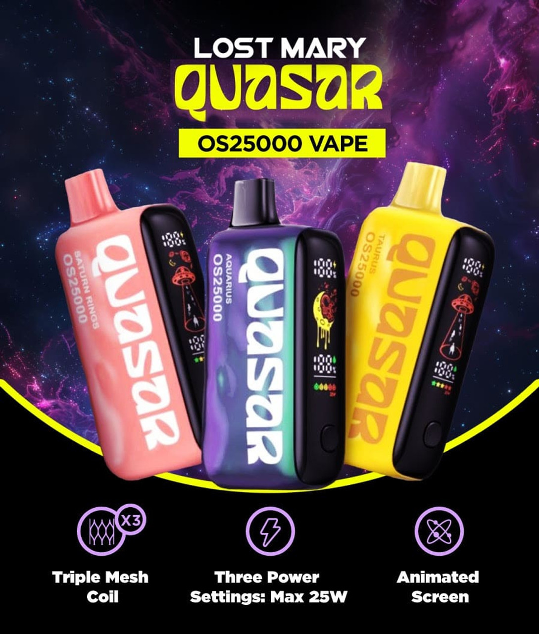 Quasar OS25000 - 5% Nic Disposable Vapes - 5PC Powered by Lost Mary