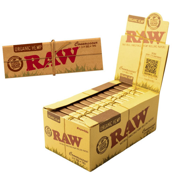 Raw Organic Hemp Connoisseur 1 1/4 Size paper + Tips 32ct/24pk