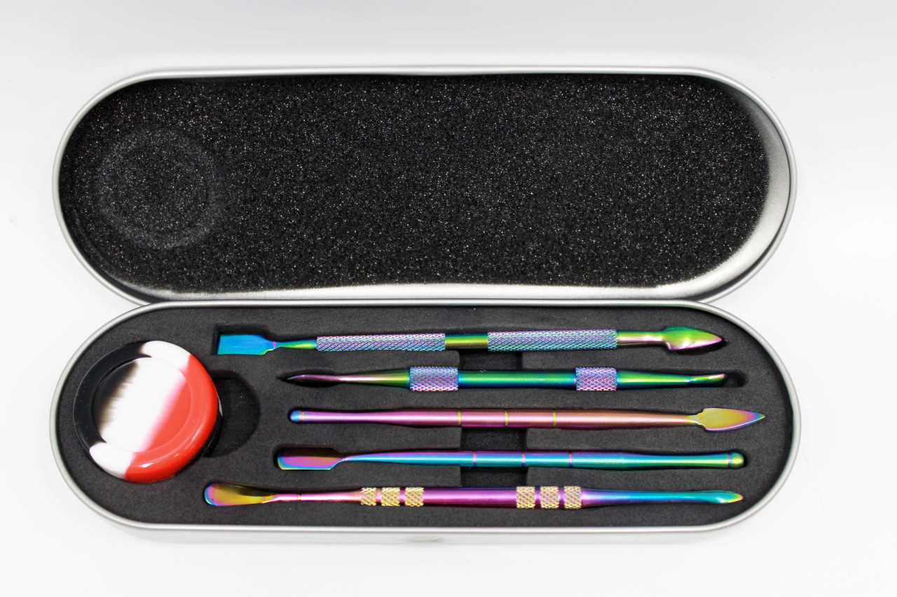 Rainbow 5 Piece Dab Tool Kit with Silicone Wax Container