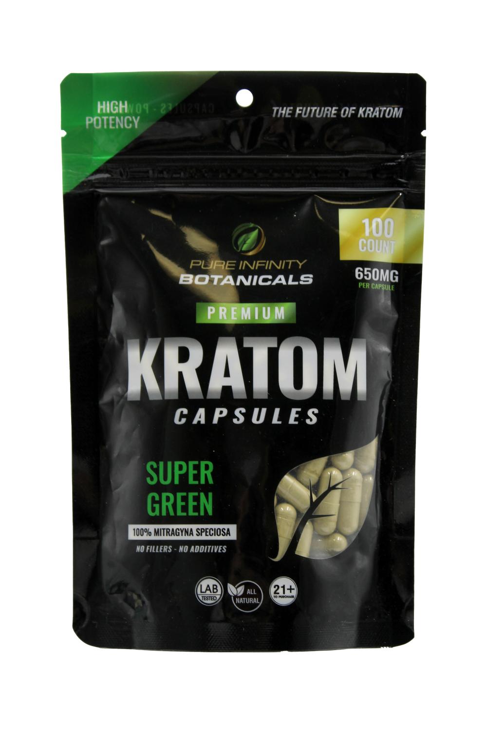 Pure Infinity Kratom Capsules Super Green 100caps