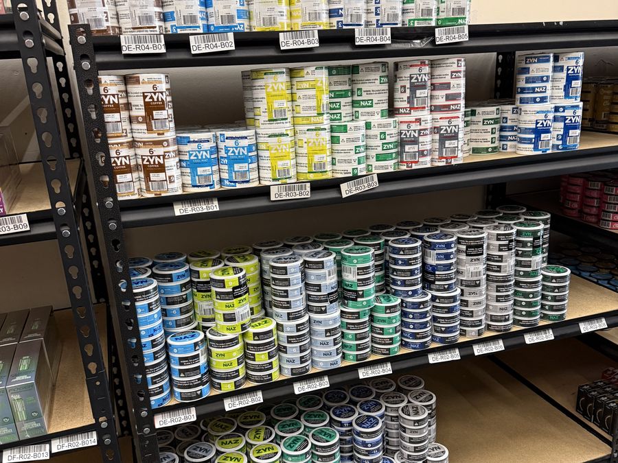 Nicotine pouch shelves stocked at Bronco Distribution