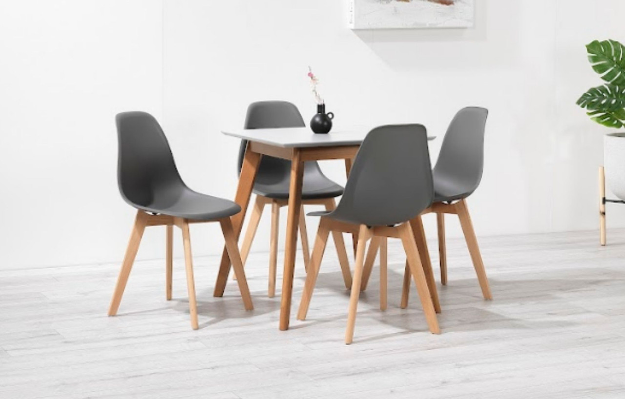 Designer Plastic 120cm Dining Table in Grey & Beech Wood Legs