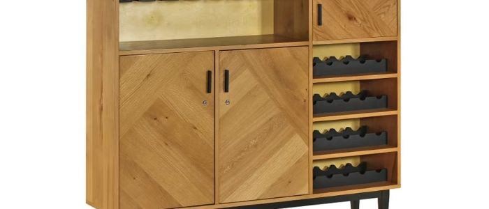 Oak effect drinks cabinet with wine rack