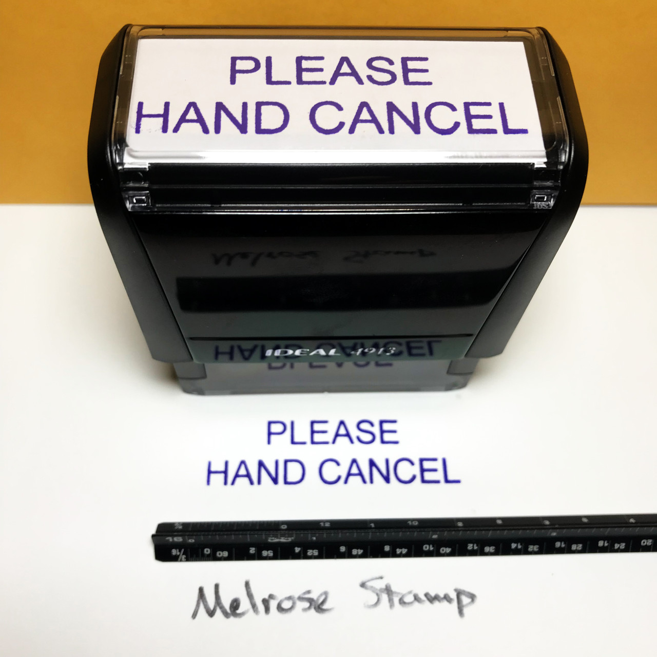 Please Hand Cancel Stamp Purple Ink Large 0422A