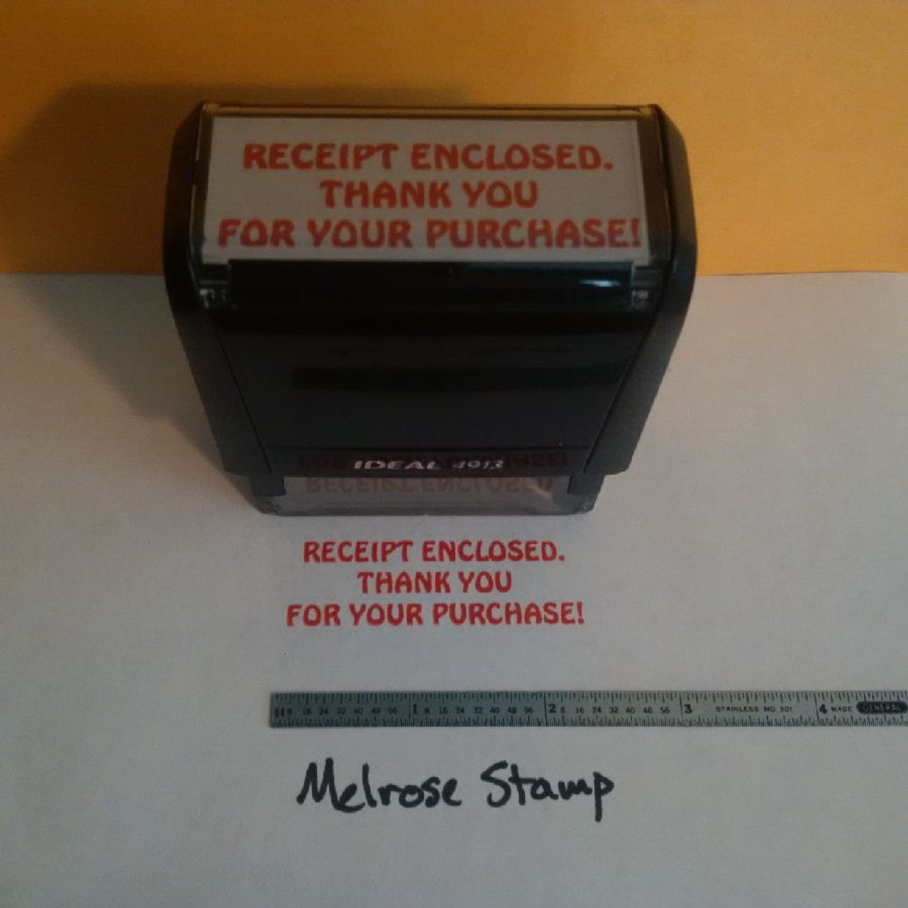 RECEIPT ENCLOSED THANK YOU FOR YOUR PURCHASE Rubber Stamp for mail use self-inking