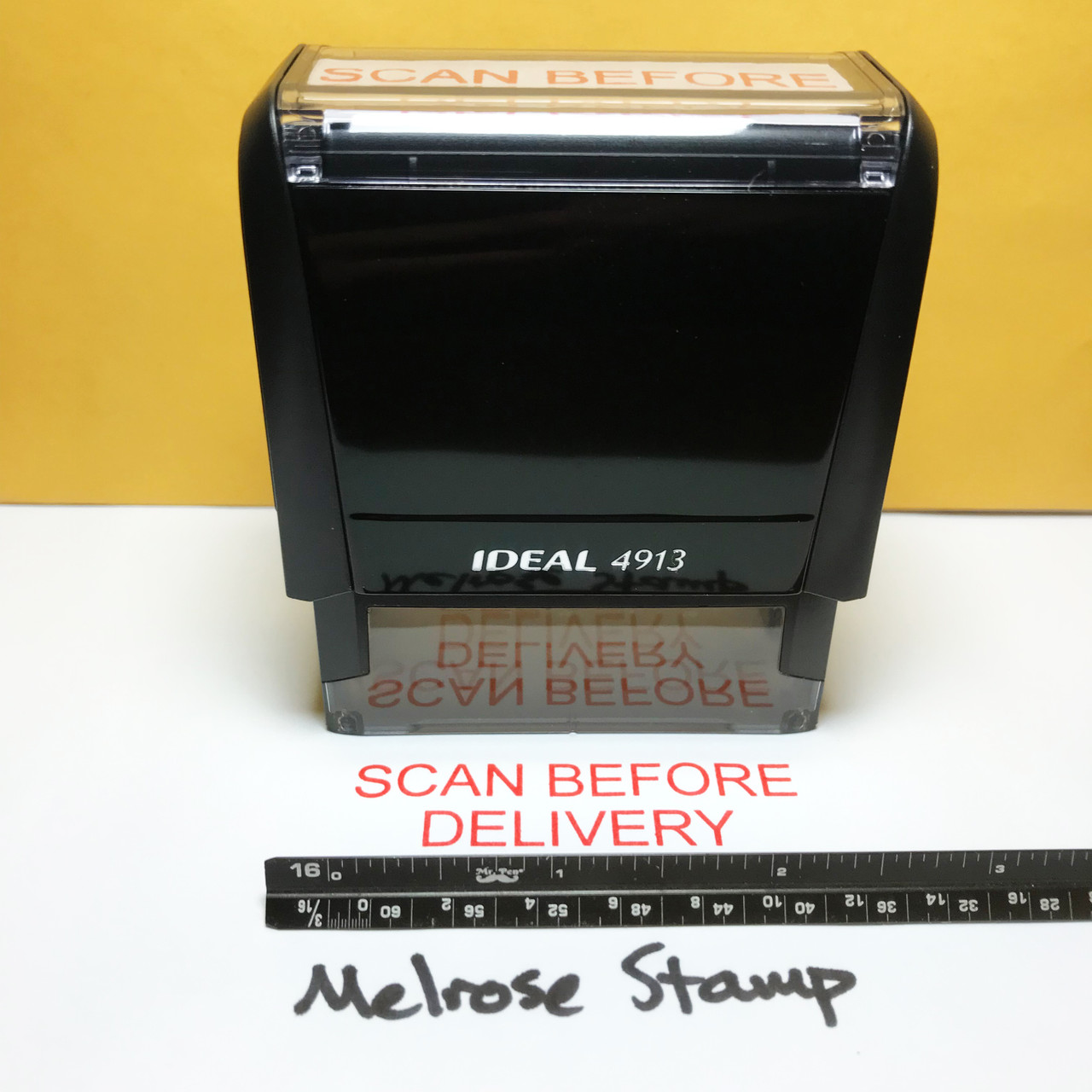 Scan Before Delivery Stamp Red Ink Large 0123B