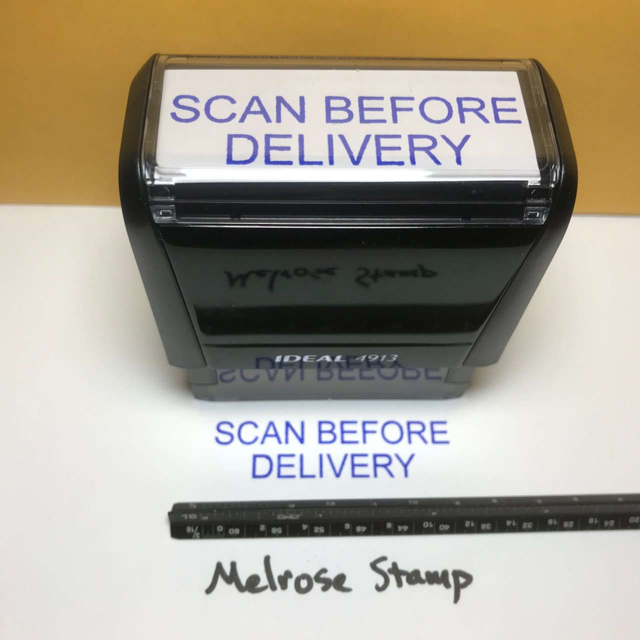 Scan Before Delivery Stamp Blue Ink Large 0123A