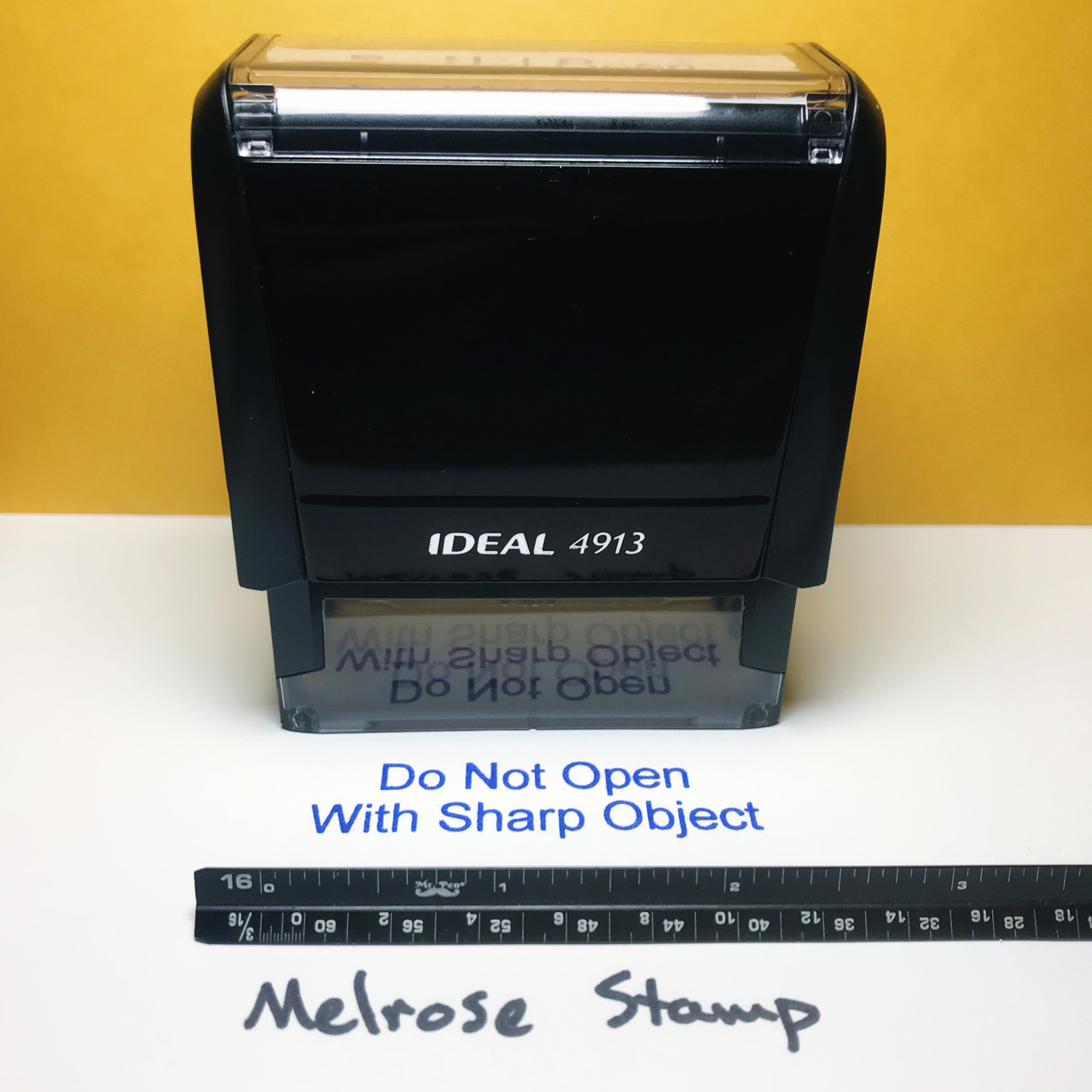 Do Not Open With Sharp Object Stamp Blue Ink Large 0424B